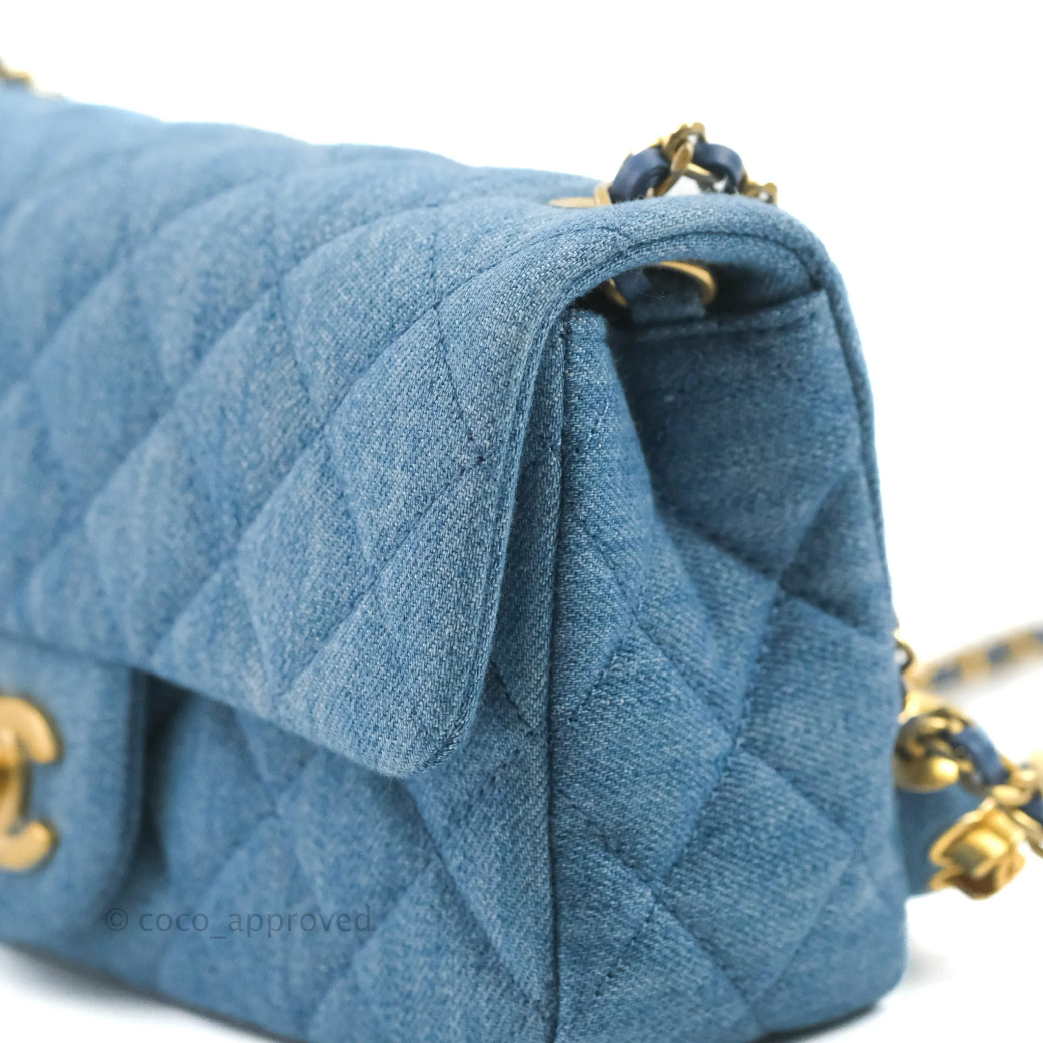 Chanel Mini Rectangular Pearl Crush Quilted Denim Aged Gold Hardware 22C