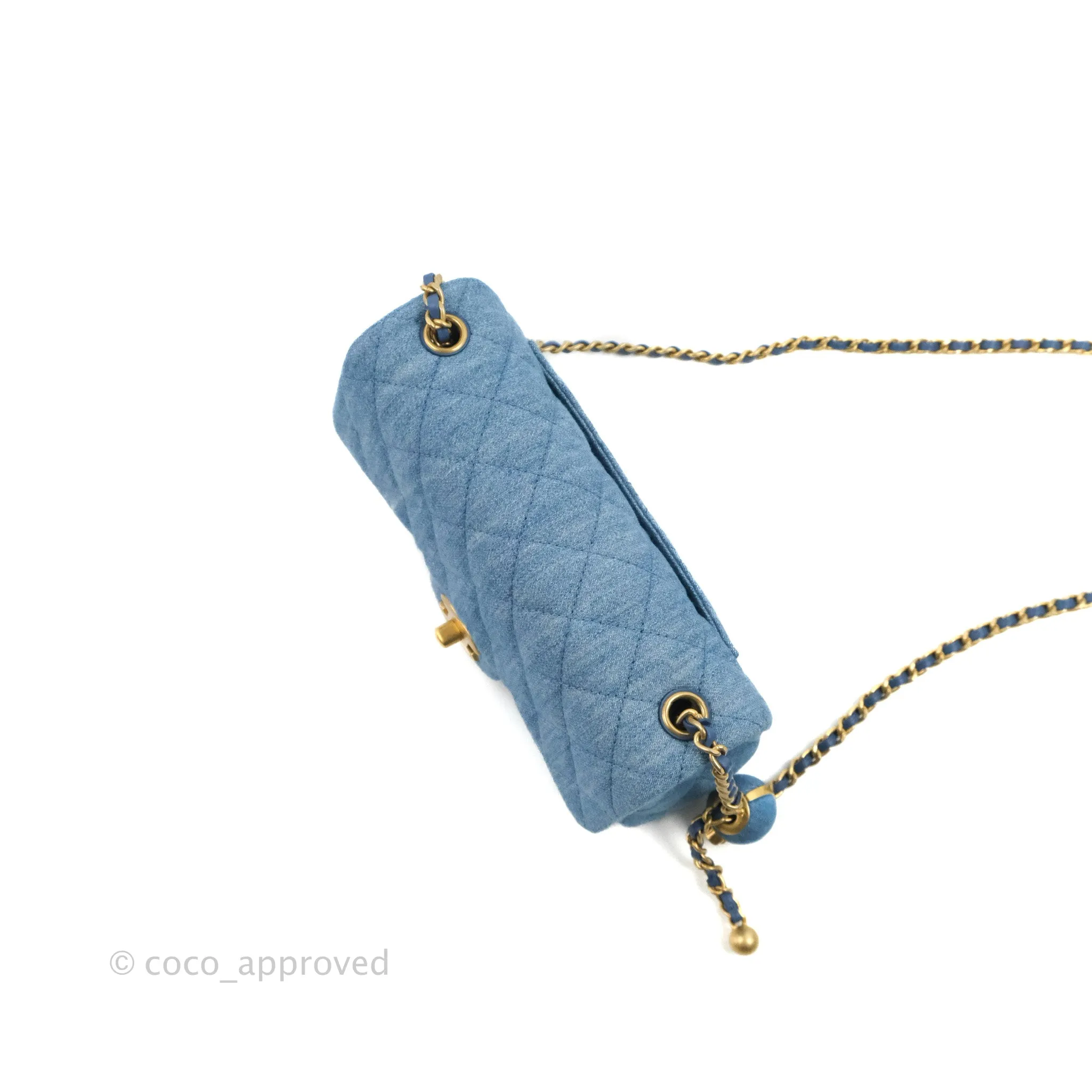 Chanel Mini Rectangular Pearl Crush Quilted Denim Aged Gold Hardware 22C
