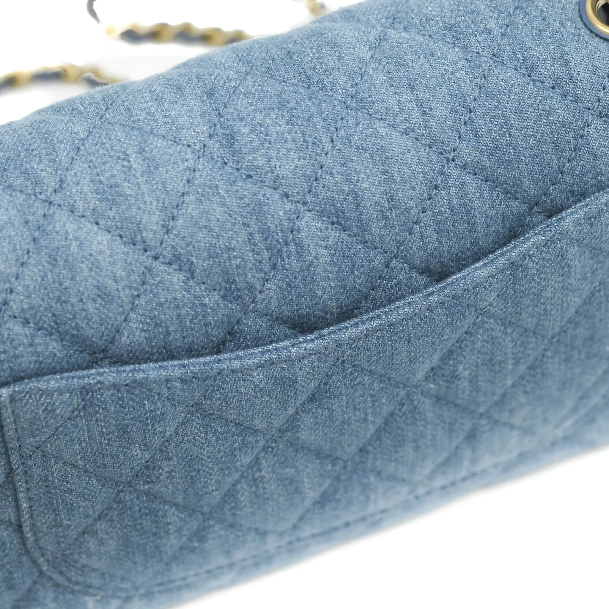 Chanel Mini Rectangular Pearl Crush Quilted Denim Aged Gold Hardware 22C