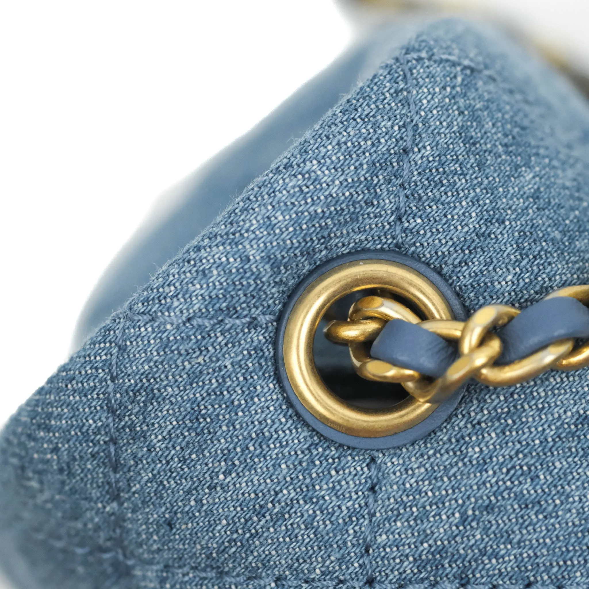 Chanel Mini Rectangular Pearl Crush Quilted Denim Aged Gold Hardware 22C