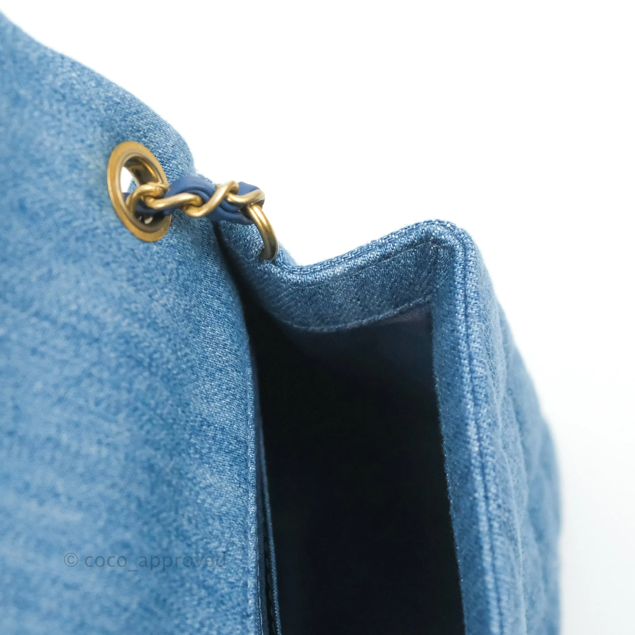 Chanel Mini Rectangular Pearl Crush Quilted Denim Aged Gold Hardware 22C