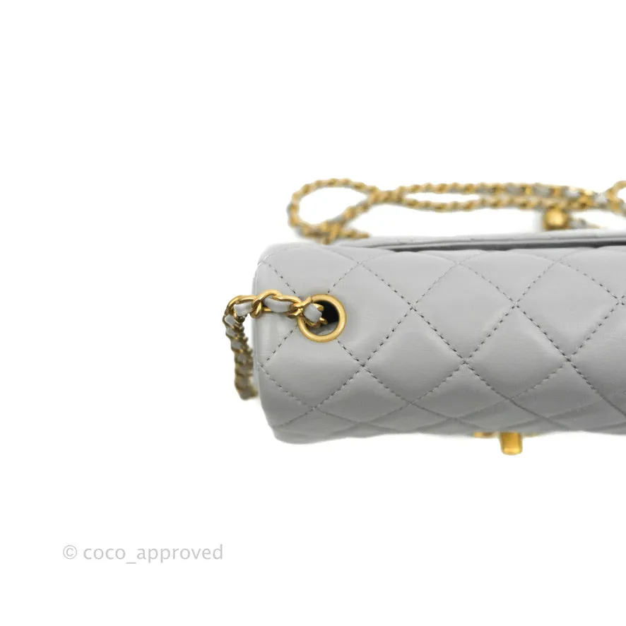 Chanel Mini Rectangular Pearl Crush Quilted Grey Lambskin Aged Gold Hardware