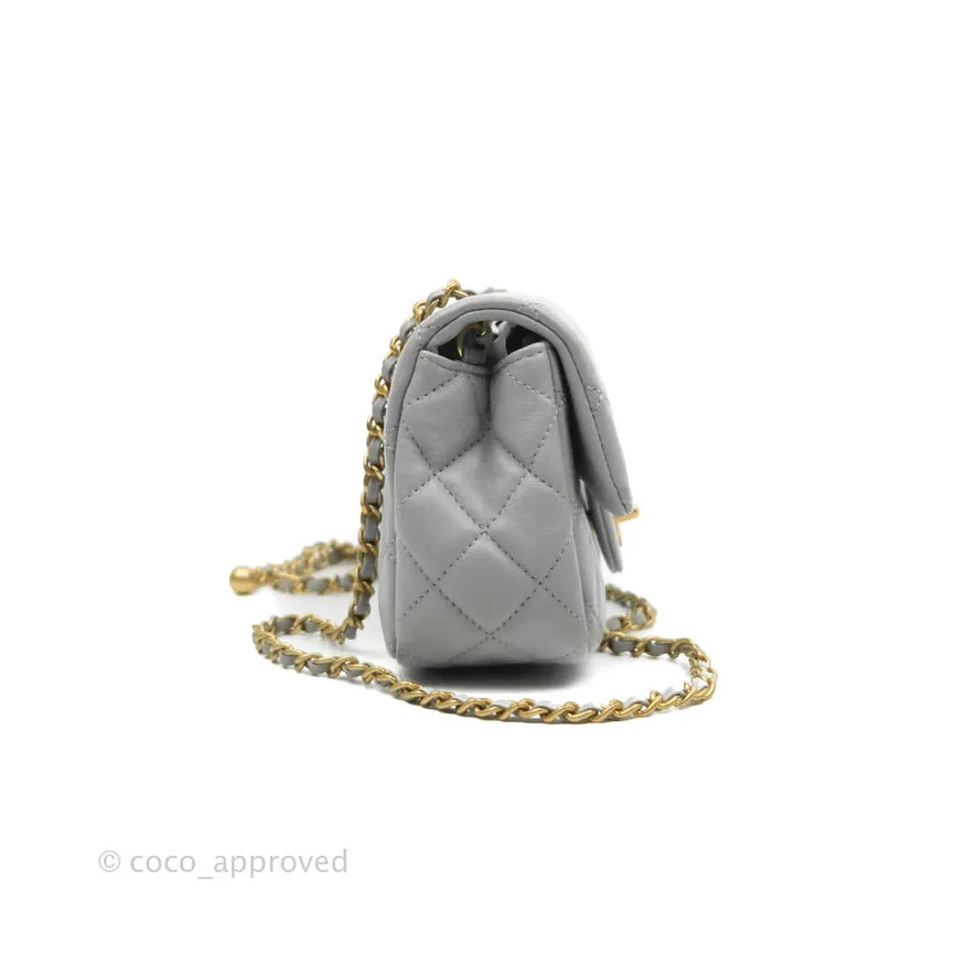 Chanel Mini Rectangular Pearl Crush Quilted Grey Lambskin Aged Gold Hardware