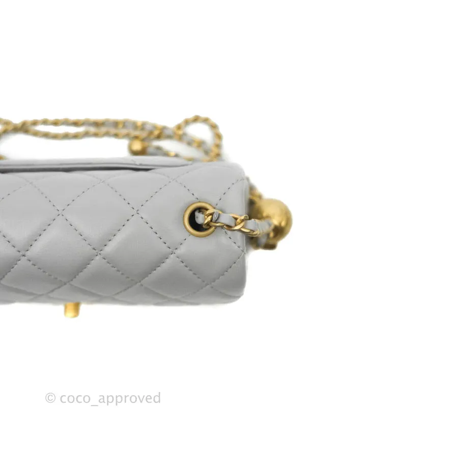 Chanel Mini Rectangular Pearl Crush Quilted Grey Lambskin Aged Gold Hardware