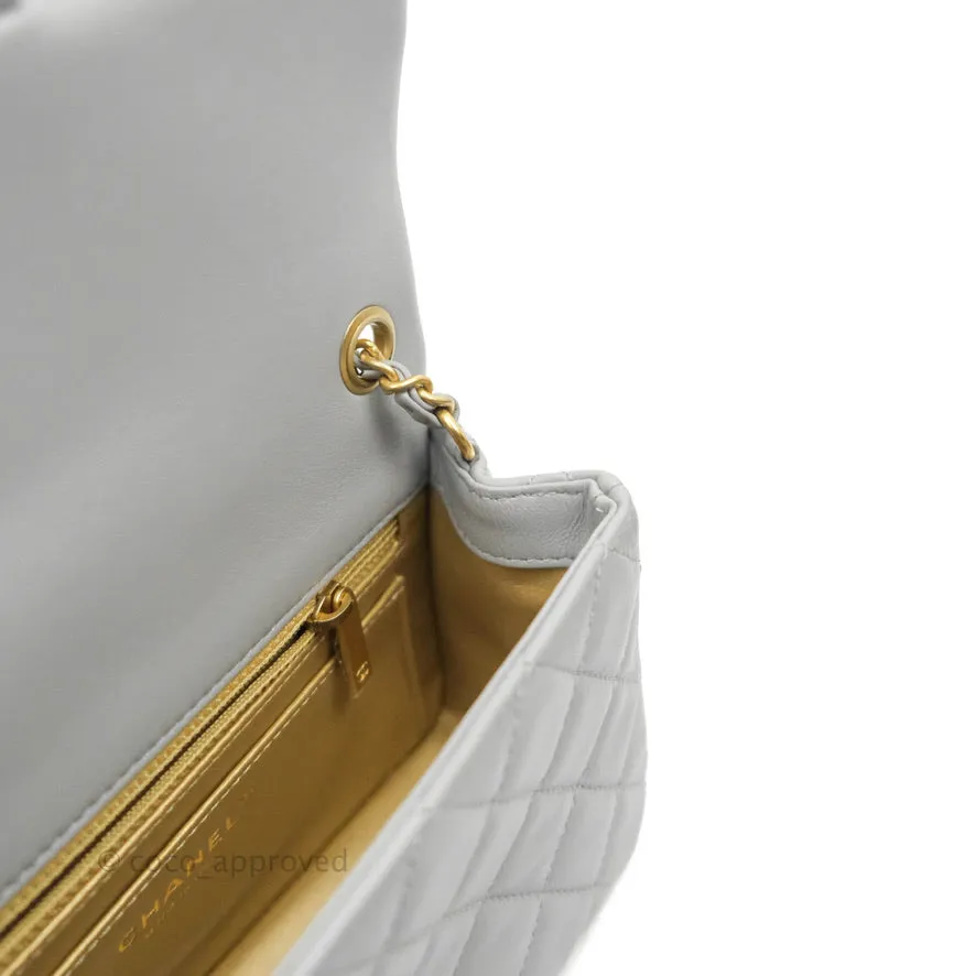 Chanel Mini Rectangular Pearl Crush Quilted Grey Lambskin Aged Gold Hardware