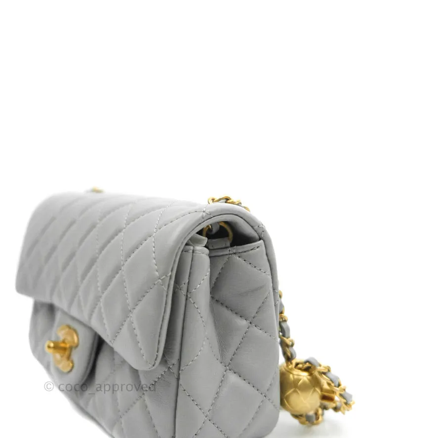Chanel Mini Rectangular Pearl Crush Quilted Grey Lambskin Aged Gold Hardware