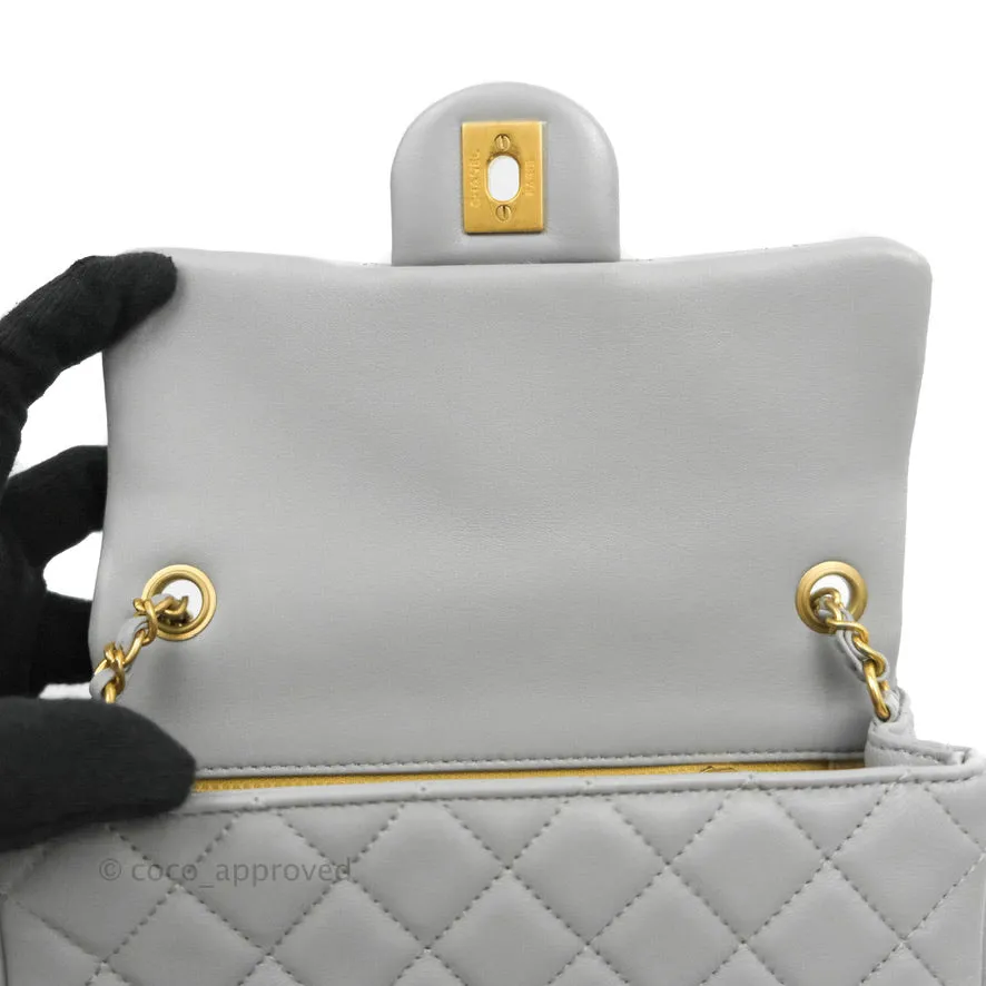 Chanel Mini Rectangular Pearl Crush Quilted Grey Lambskin Aged Gold Hardware