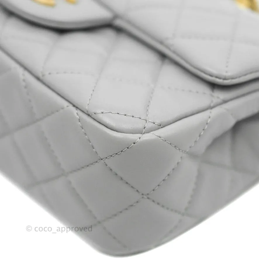 Chanel Mini Rectangular Pearl Crush Quilted Grey Lambskin Aged Gold Hardware
