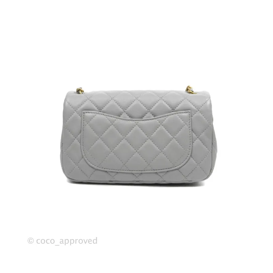 Chanel Mini Rectangular Pearl Crush Quilted Grey Lambskin Aged Gold Hardware