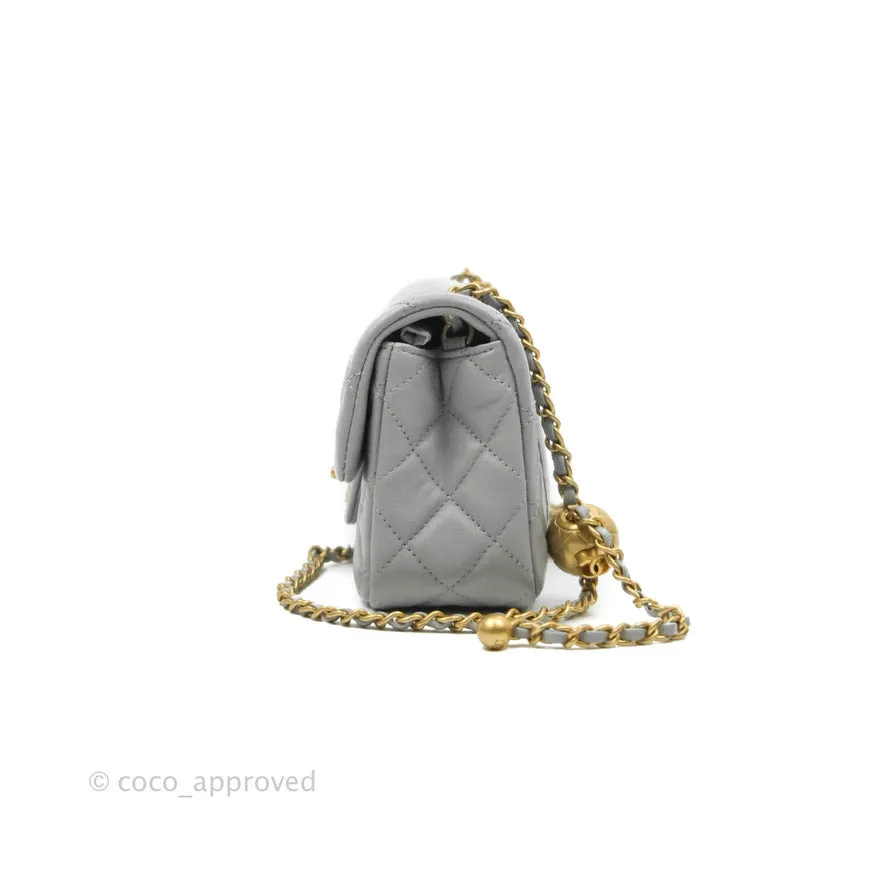 Chanel Mini Rectangular Pearl Crush Quilted Grey Lambskin Aged Gold Hardware
