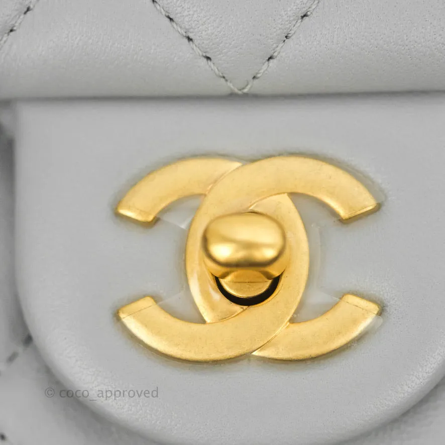 Chanel Mini Rectangular Pearl Crush Quilted Grey Lambskin Aged Gold Hardware
