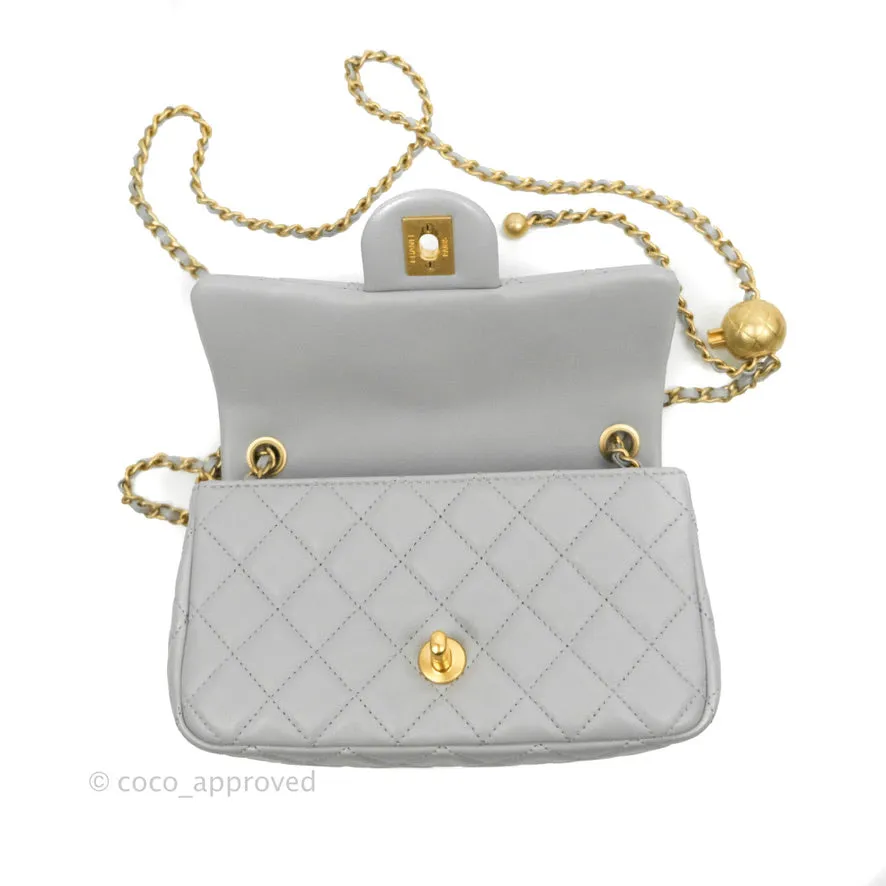 Chanel Mini Rectangular Pearl Crush Quilted Grey Lambskin Aged Gold Hardware