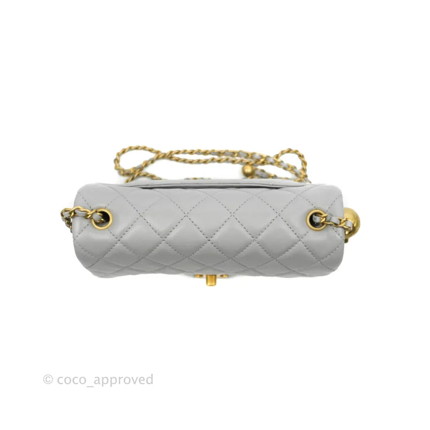 Chanel Mini Rectangular Pearl Crush Quilted Grey Lambskin Aged Gold Hardware