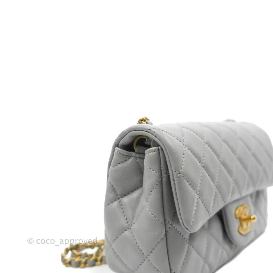 Chanel Mini Rectangular Pearl Crush Quilted Grey Lambskin Aged Gold Hardware