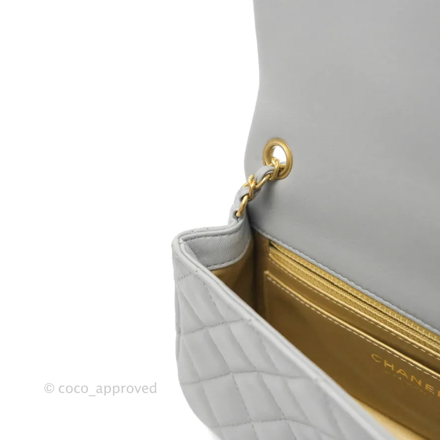 Chanel Mini Rectangular Pearl Crush Quilted Grey Lambskin Aged Gold Hardware