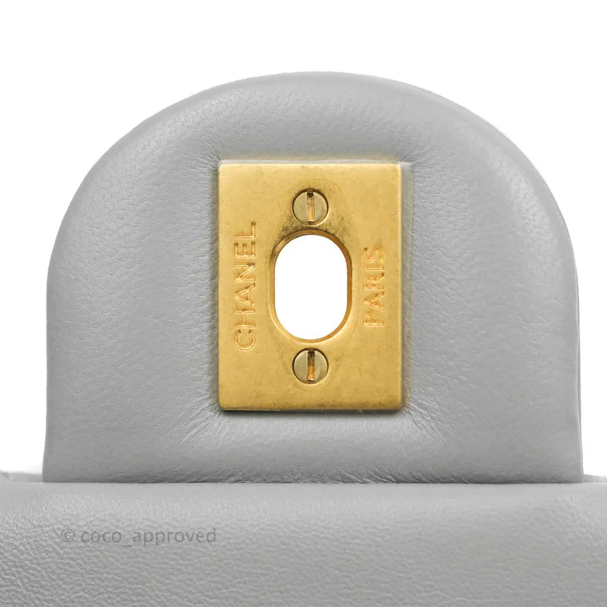 Chanel Mini Rectangular Pearl Crush Quilted Grey Lambskin Aged Gold Hardware