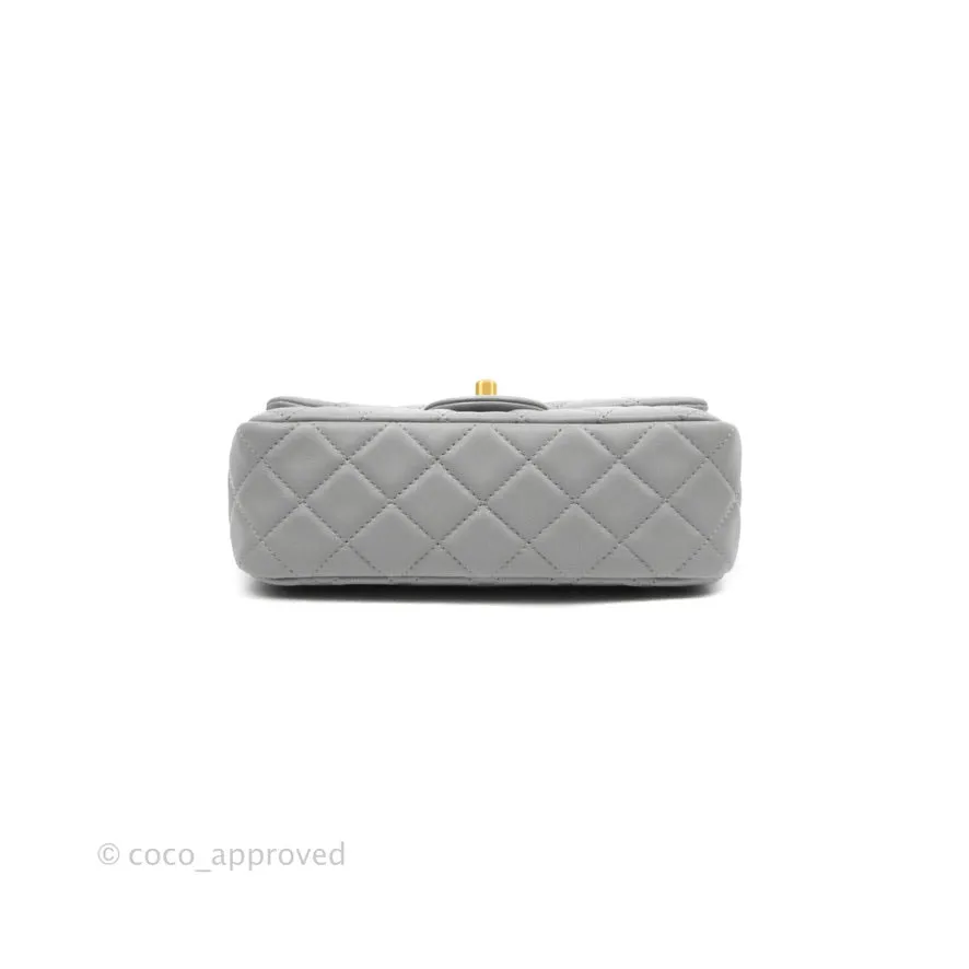 Chanel Mini Rectangular Pearl Crush Quilted Grey Lambskin Aged Gold Hardware
