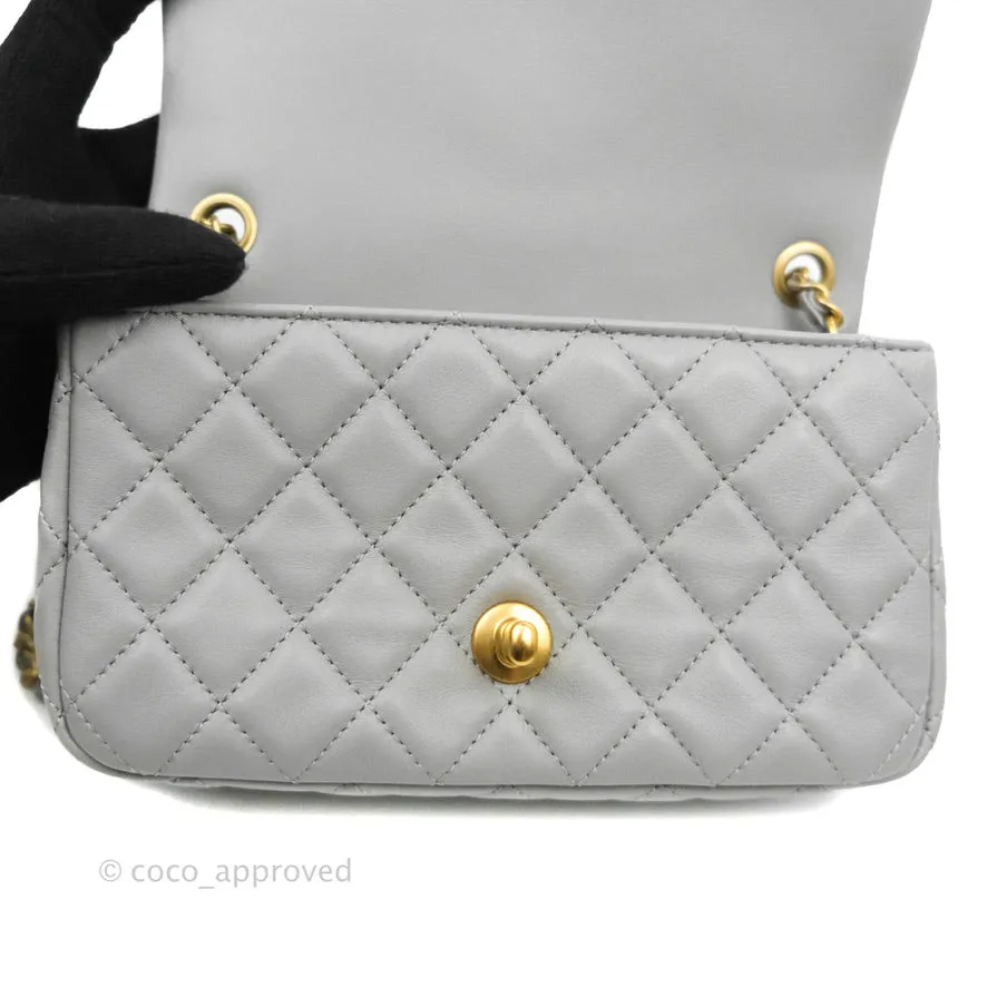 Chanel Mini Rectangular Pearl Crush Quilted Grey Lambskin Aged Gold Hardware