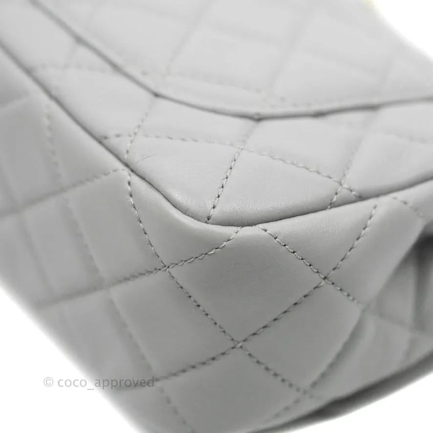 Chanel Mini Rectangular Pearl Crush Quilted Grey Lambskin Aged Gold Hardware