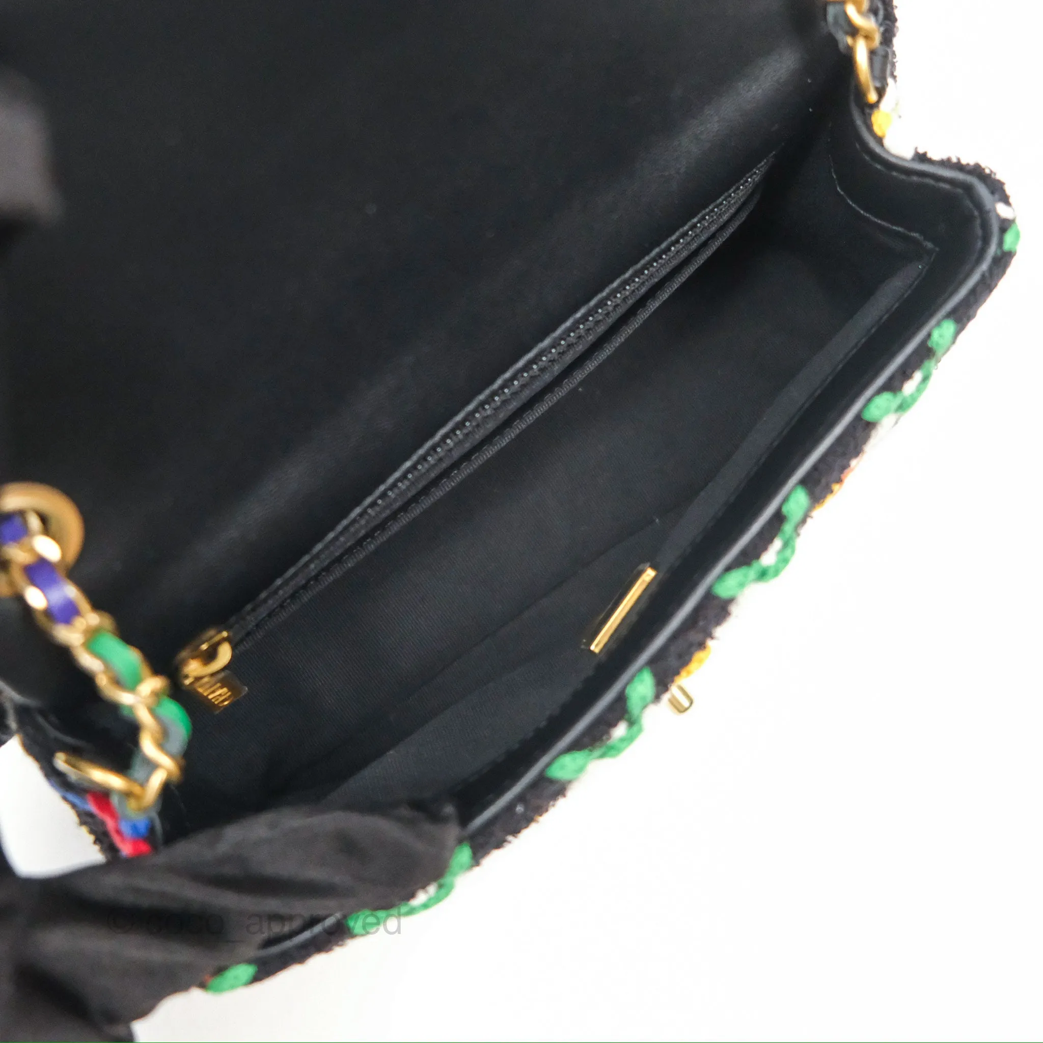 Chanel Mini Rectangular Pearl Crush Quilted Multicolor Tweed Aged Gold Hardware 22S