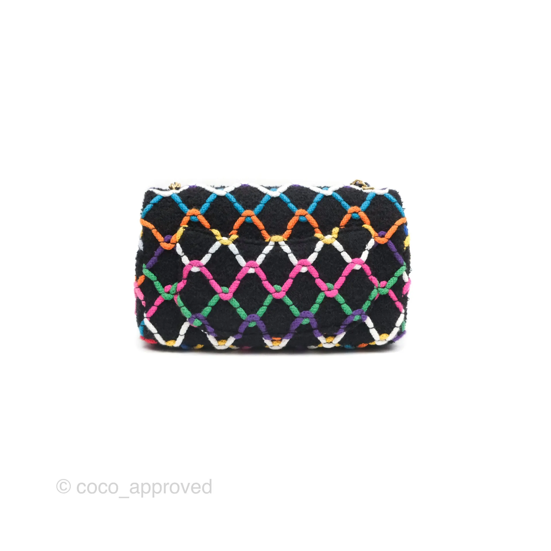 Chanel Mini Rectangular Pearl Crush Quilted Multicolor Tweed Aged Gold Hardware 22S