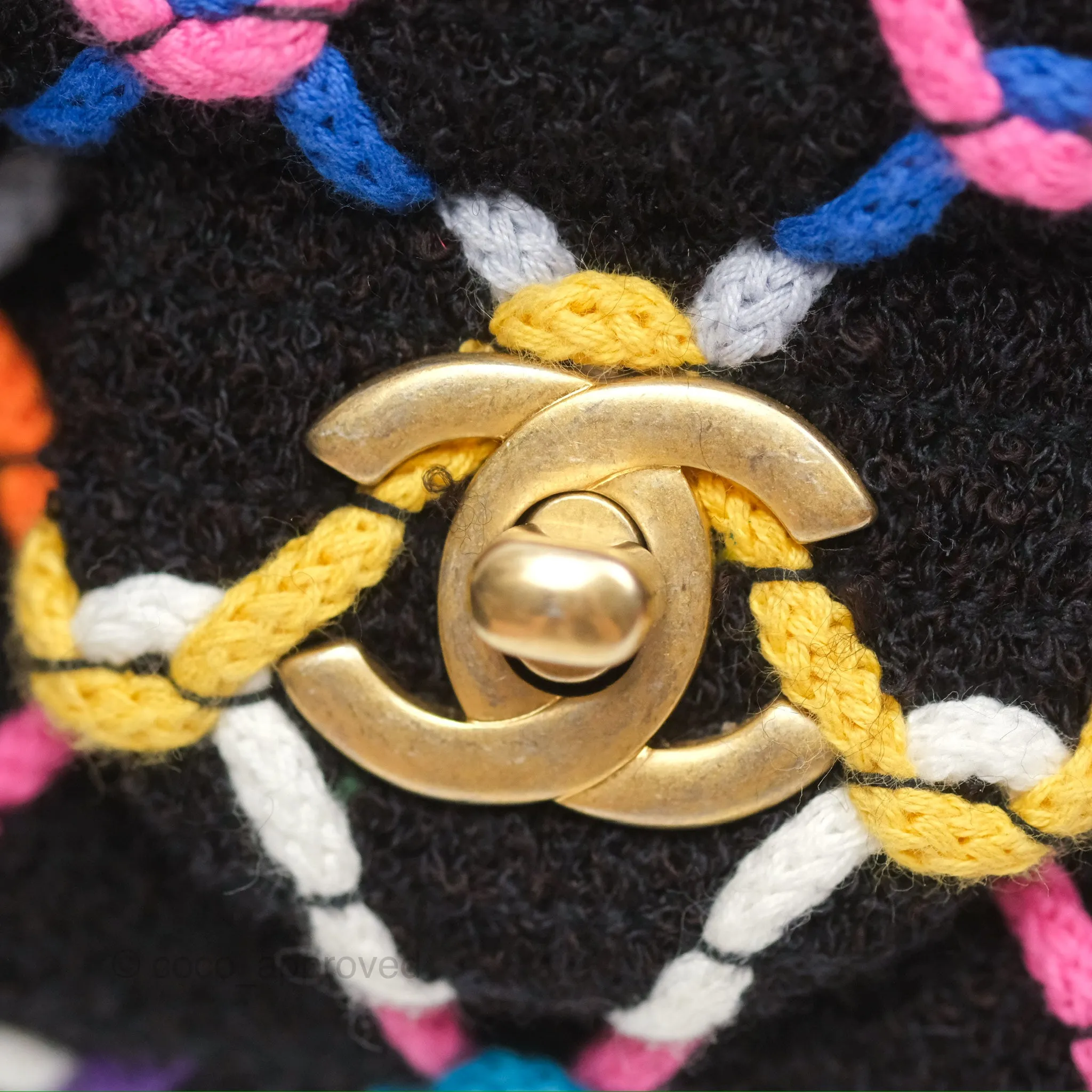 Chanel Mini Rectangular Pearl Crush Quilted Multicolor Tweed Aged Gold Hardware 22S