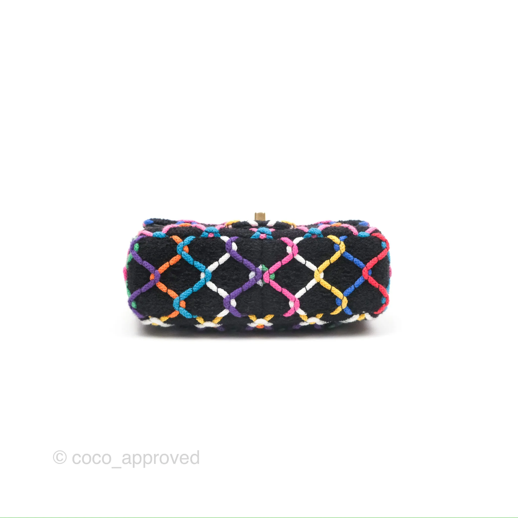 Chanel Mini Rectangular Pearl Crush Quilted Multicolor Tweed Aged Gold Hardware 22S