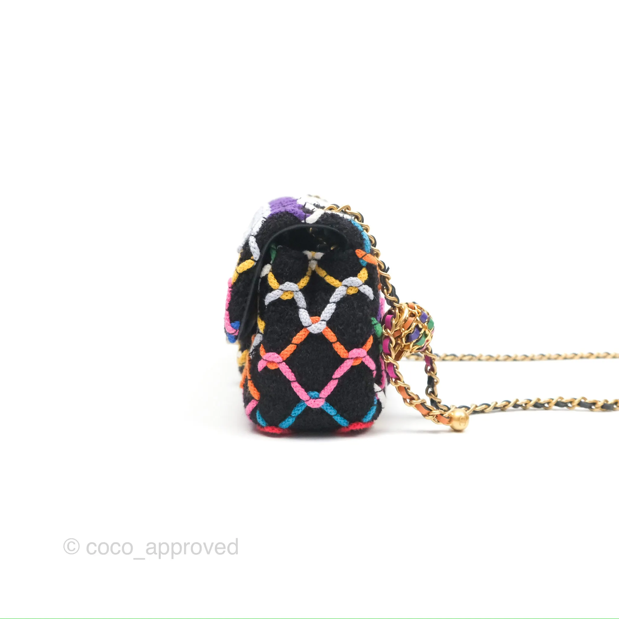 Chanel Mini Rectangular Pearl Crush Quilted Multicolor Tweed Aged Gold Hardware 22S