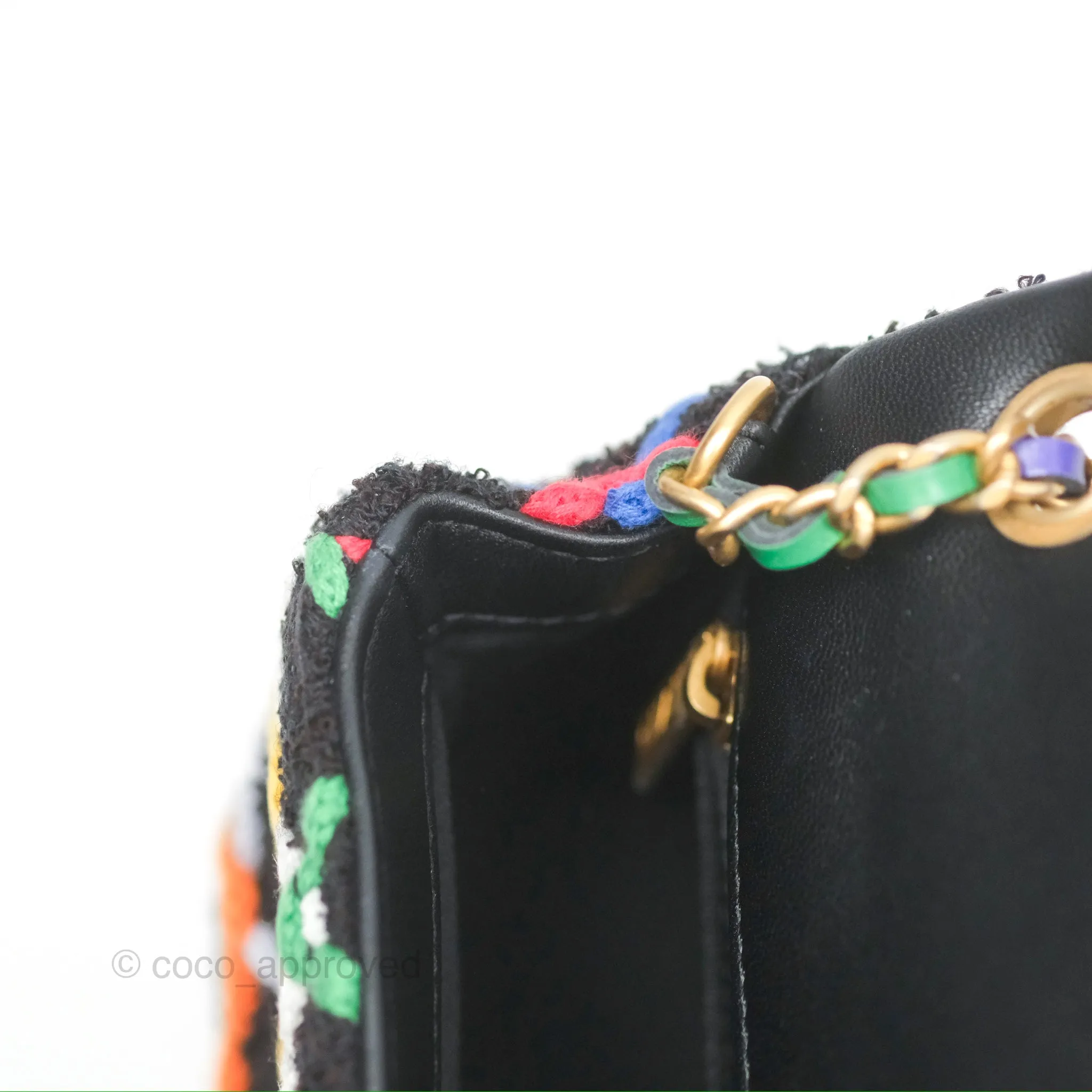 Chanel Mini Rectangular Pearl Crush Quilted Multicolor Tweed Aged Gold Hardware 22S