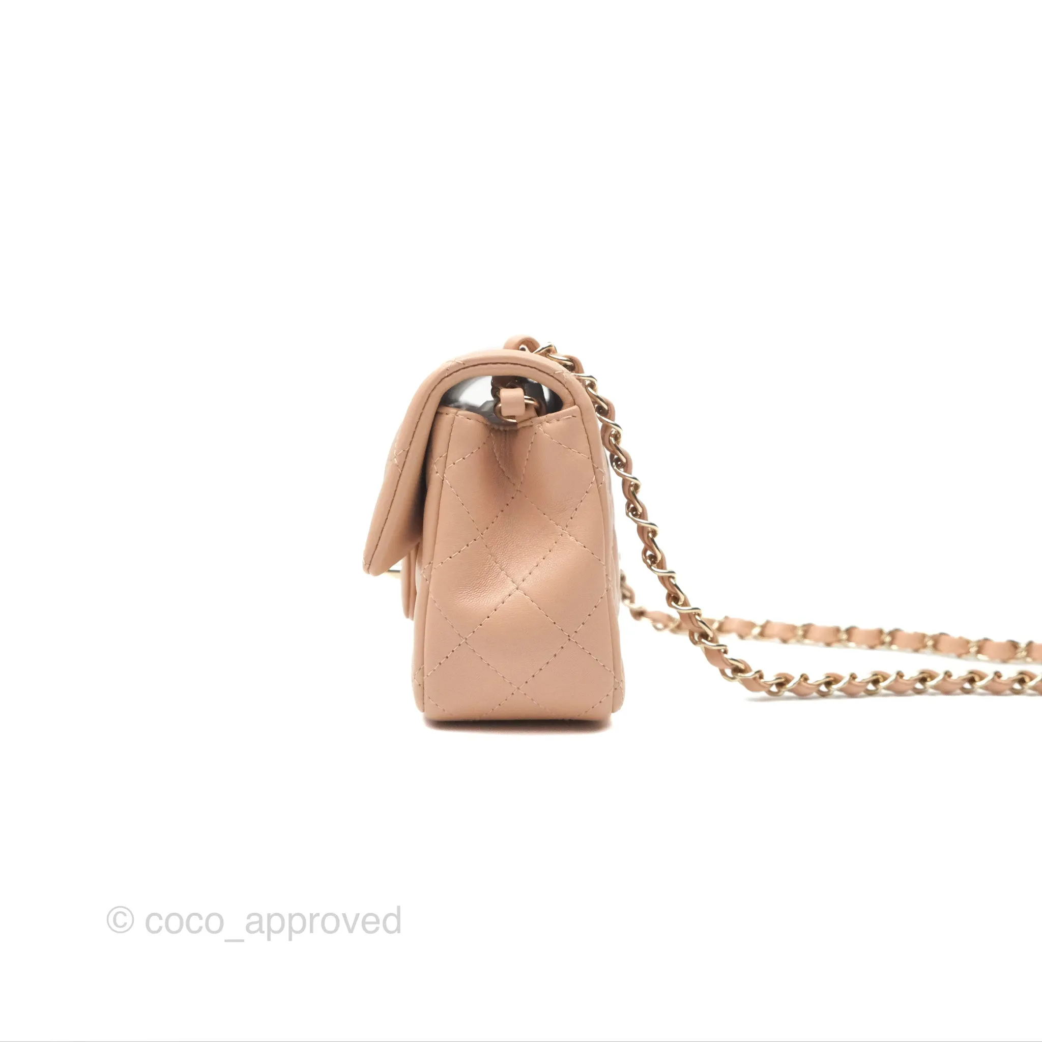 Chanel Mini Rectangular Quilted Beige Lambskin Gold Hardware