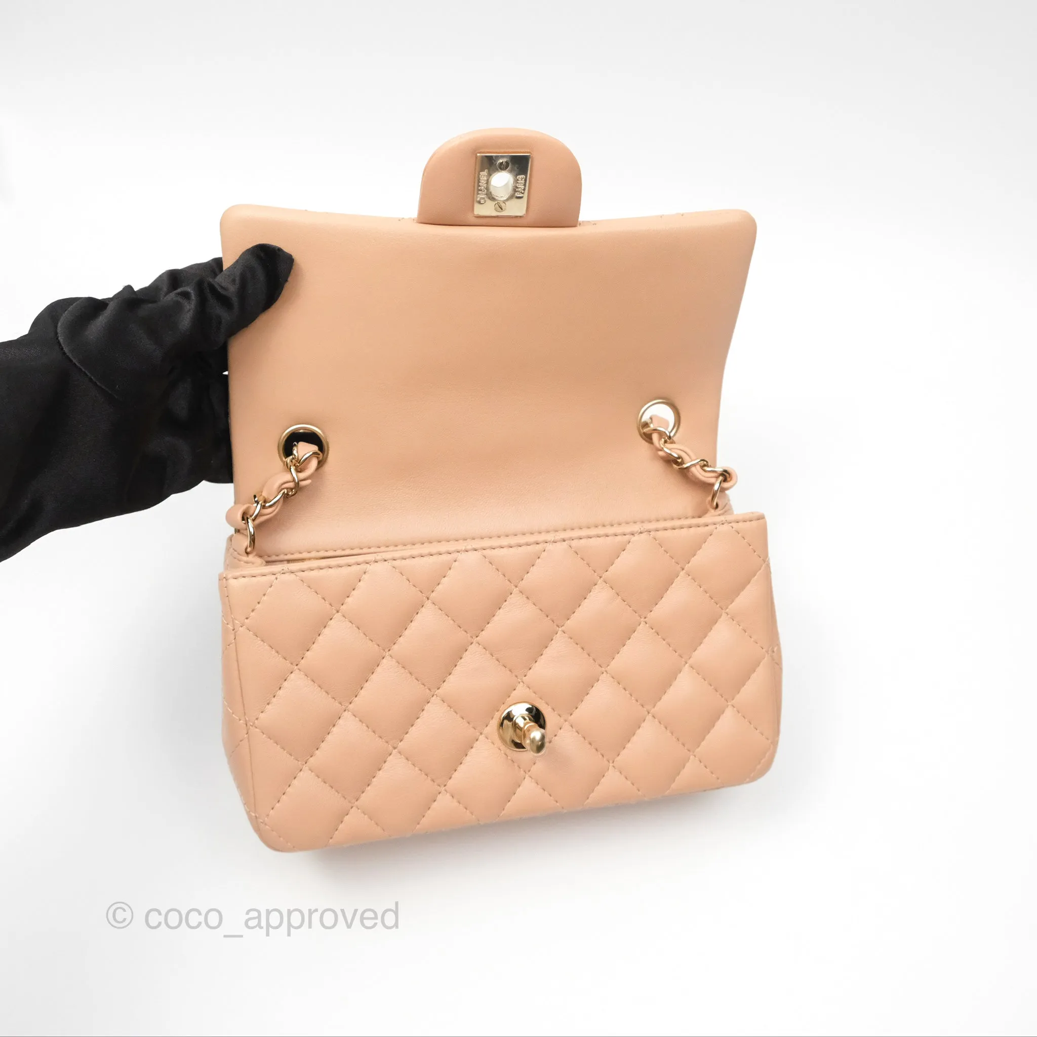 Chanel Mini Rectangular Quilted Beige Lambskin Gold Hardware