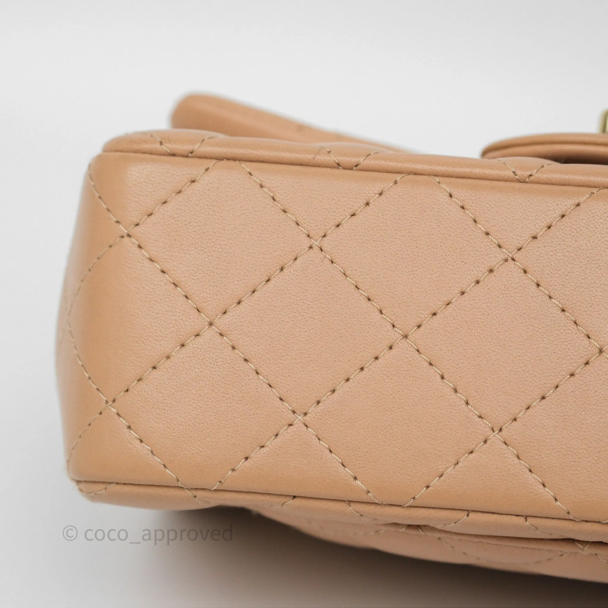 Chanel Mini Rectangular Quilted Beige Lambskin Gold Hardware
