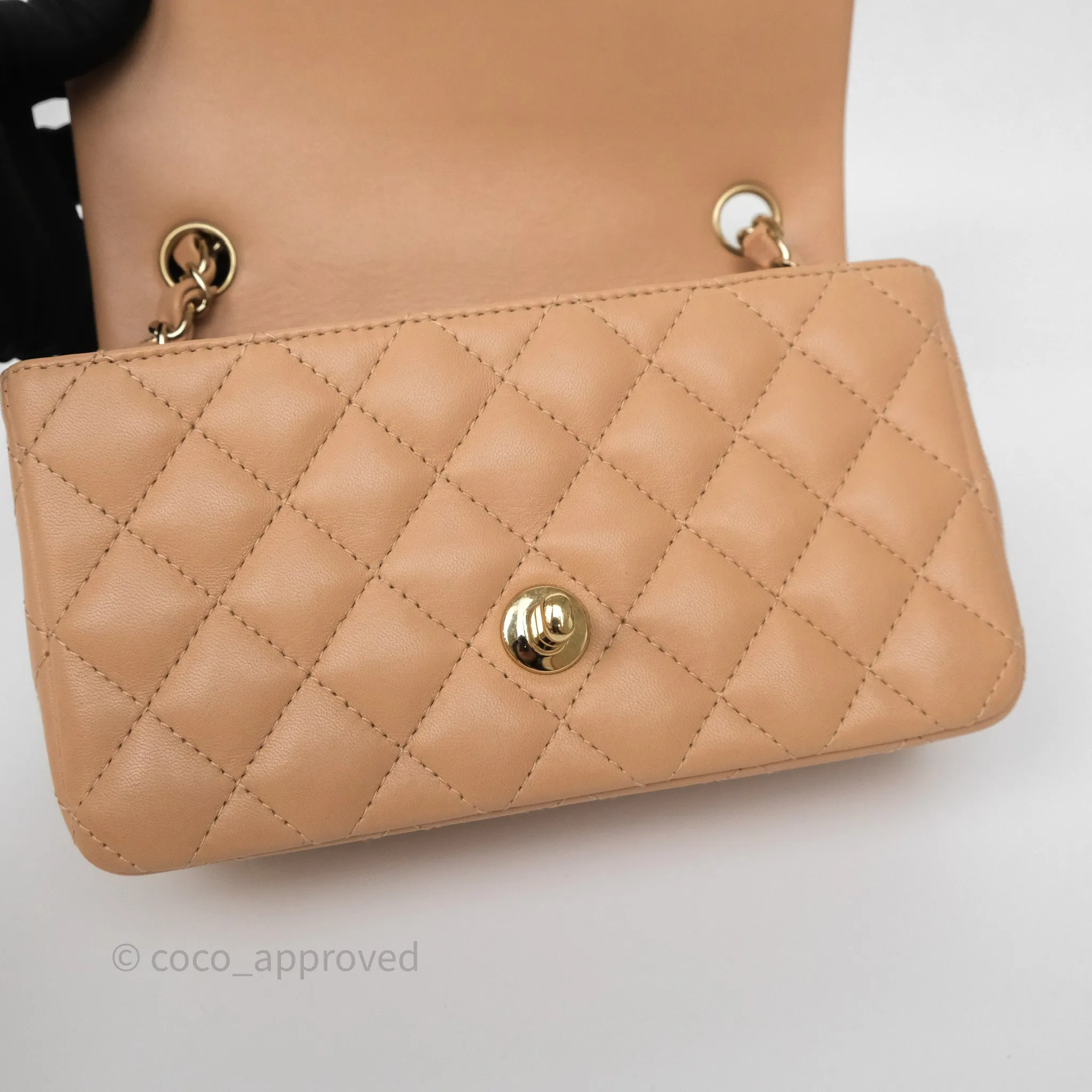 Chanel Mini Rectangular Quilted Beige Lambskin Gold Hardware