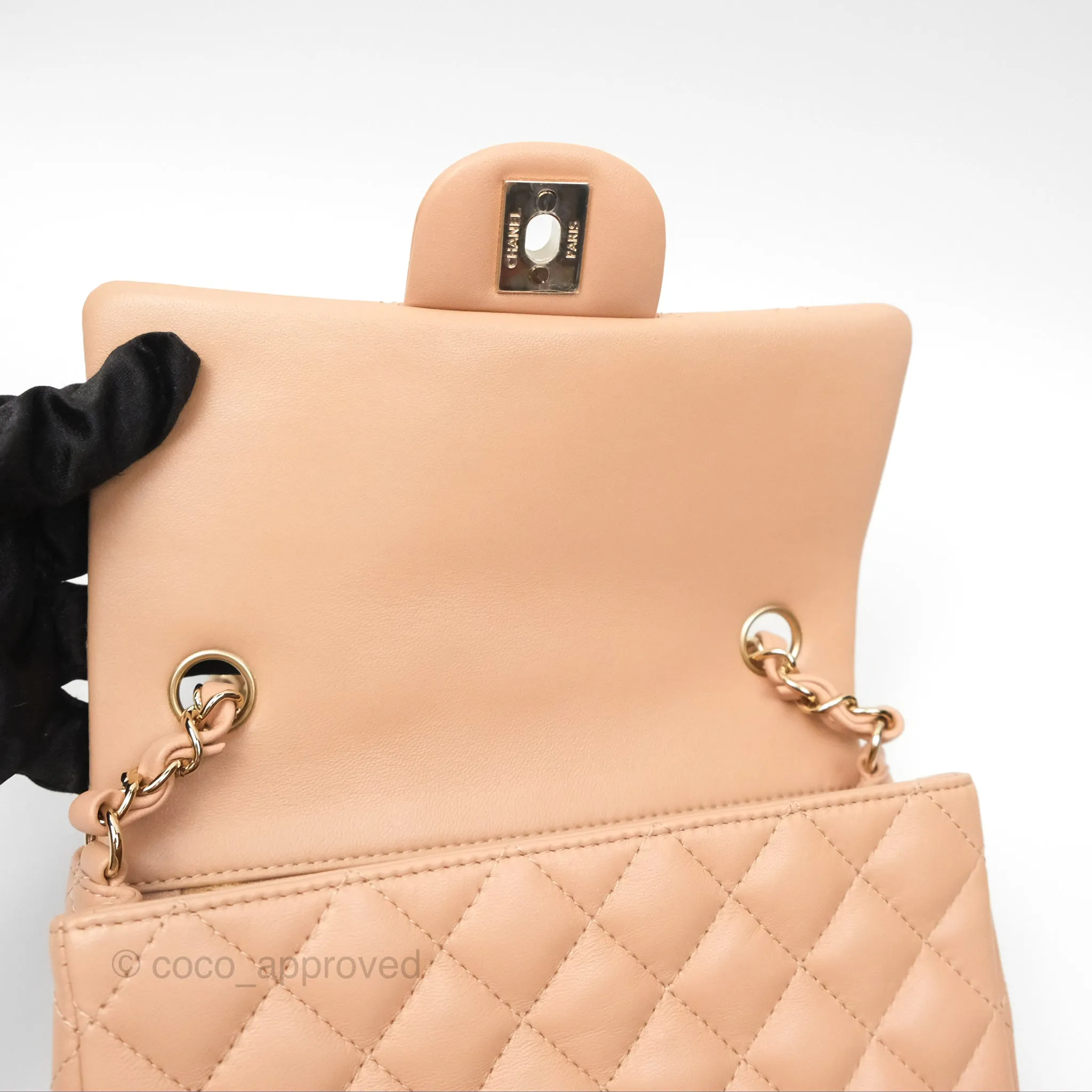 Chanel Mini Rectangular Quilted Beige Lambskin Gold Hardware
