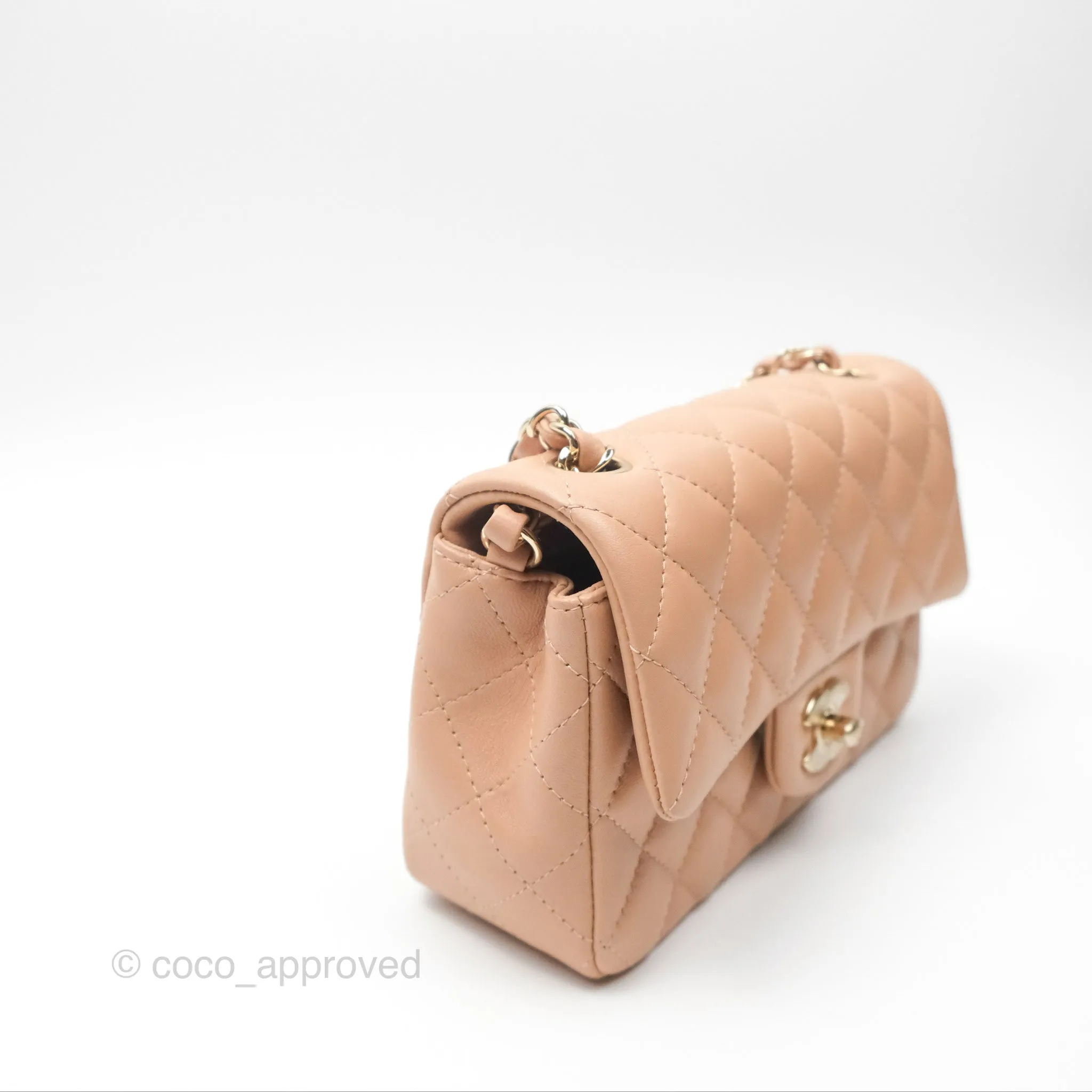Chanel Mini Rectangular Quilted Beige Lambskin Gold Hardware
