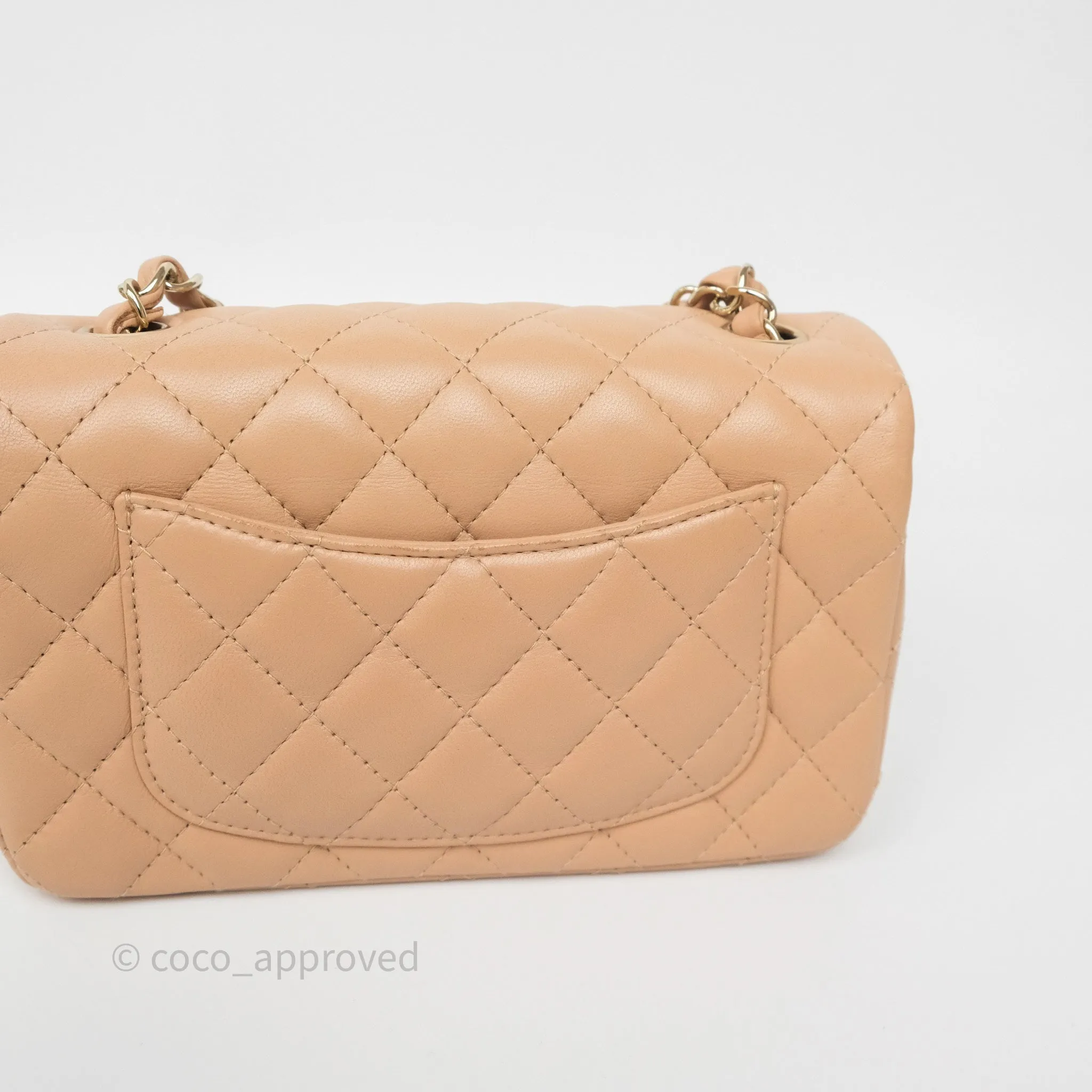 Chanel Mini Rectangular Quilted Beige Lambskin Gold Hardware