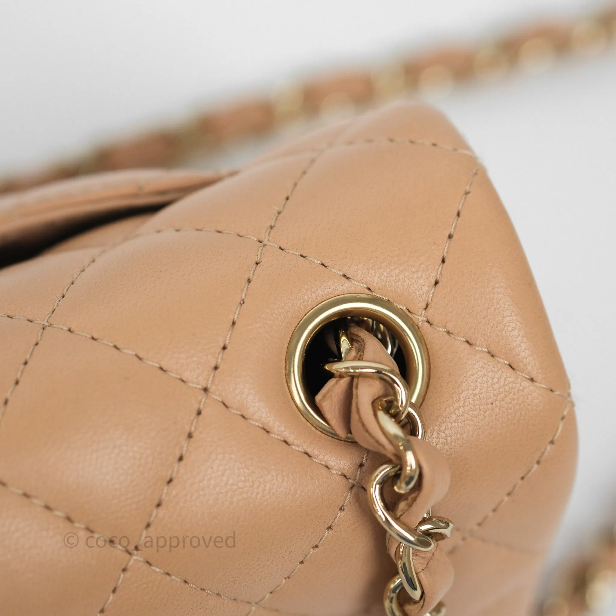 Chanel Mini Rectangular Quilted Beige Lambskin Gold Hardware