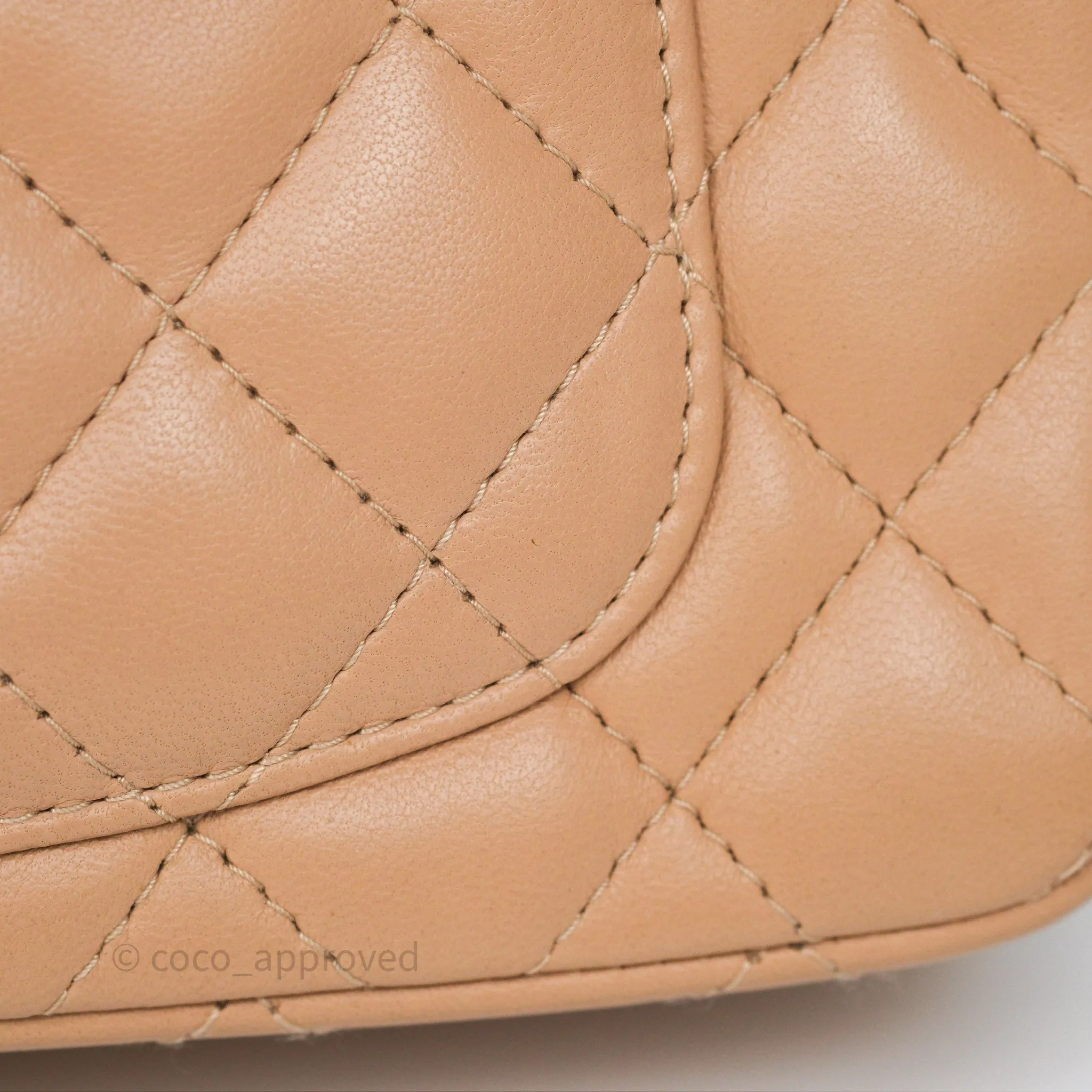 Chanel Mini Rectangular Quilted Beige Lambskin Gold Hardware