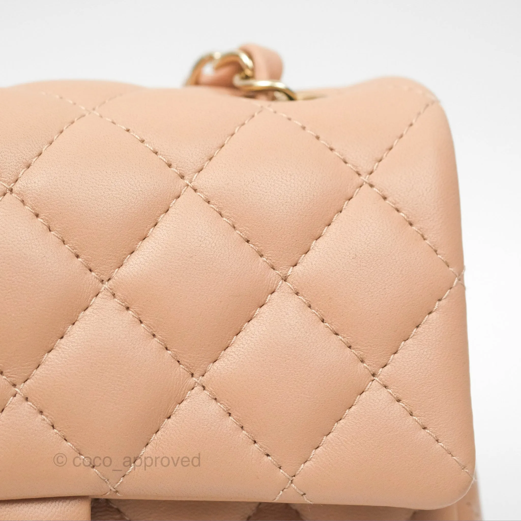 Chanel Mini Rectangular Quilted Beige Lambskin Gold Hardware