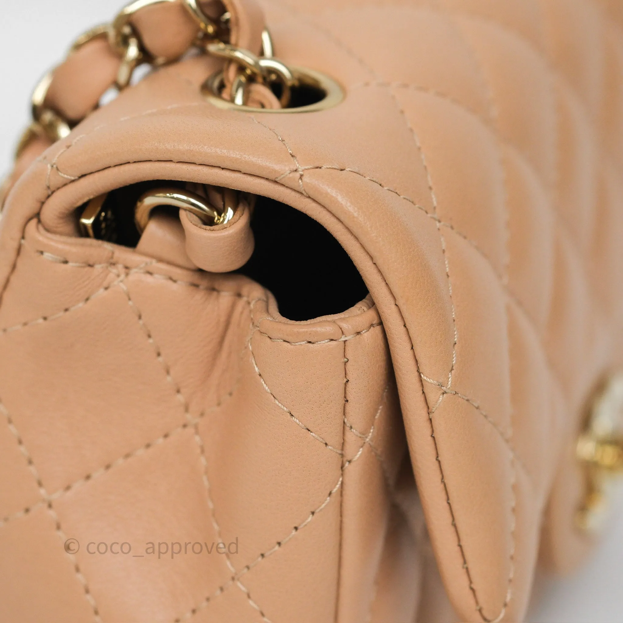 Chanel Mini Rectangular Quilted Beige Lambskin Gold Hardware