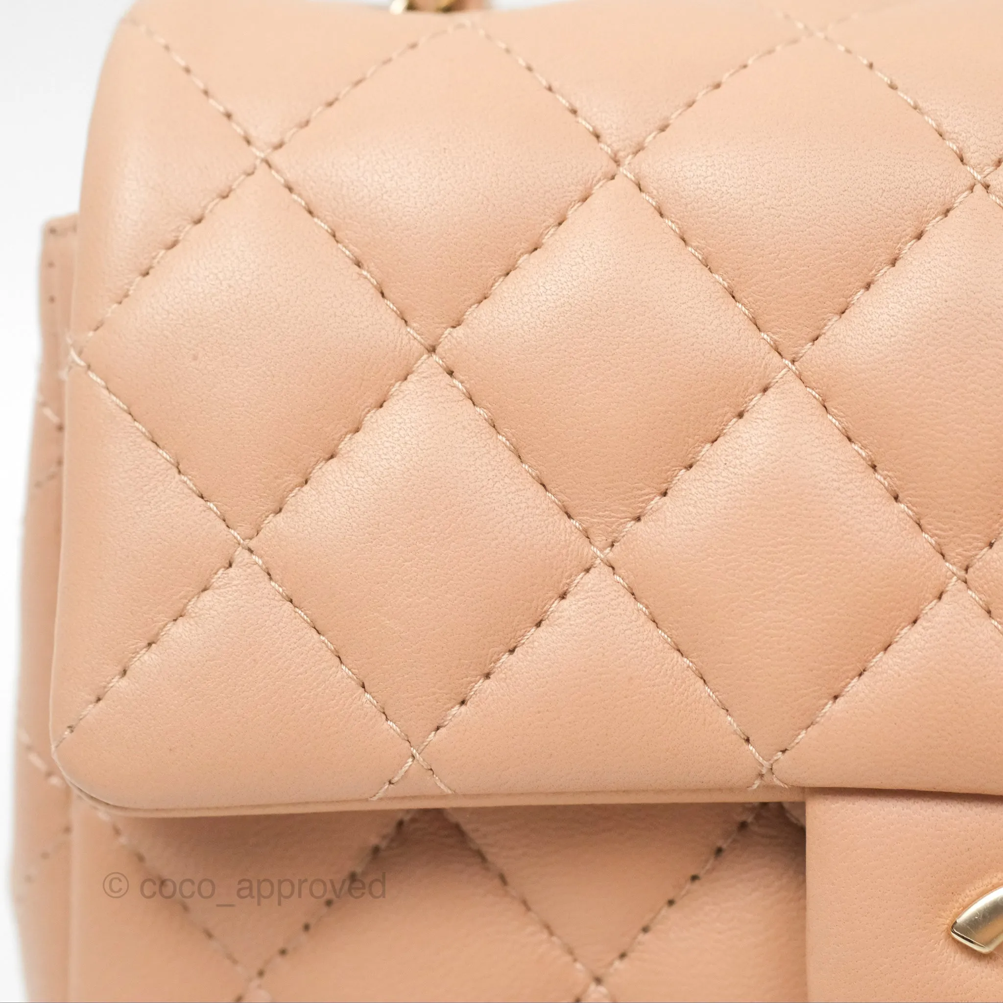 Chanel Mini Rectangular Quilted Beige Lambskin Gold Hardware