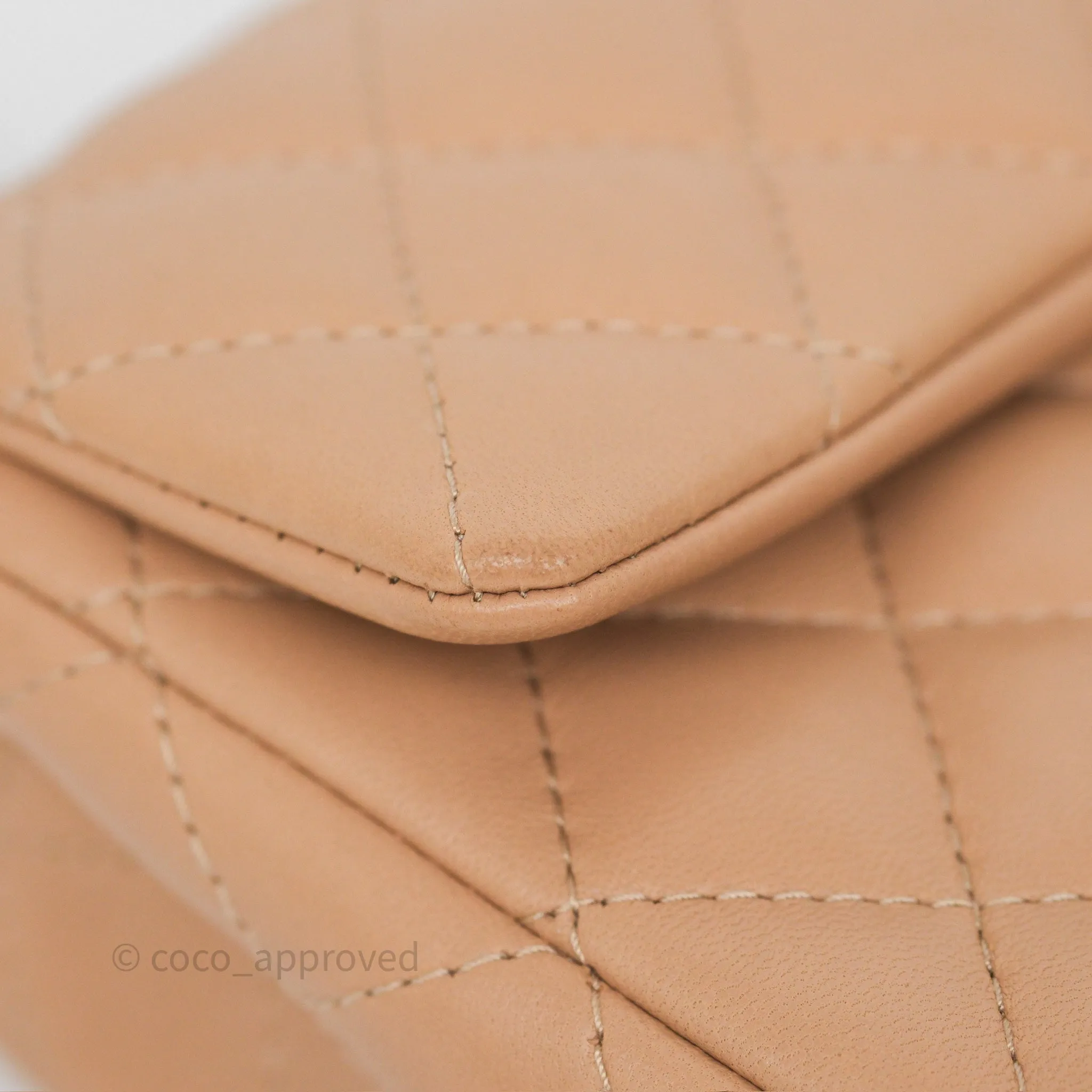 Chanel Mini Rectangular Quilted Beige Lambskin Gold Hardware