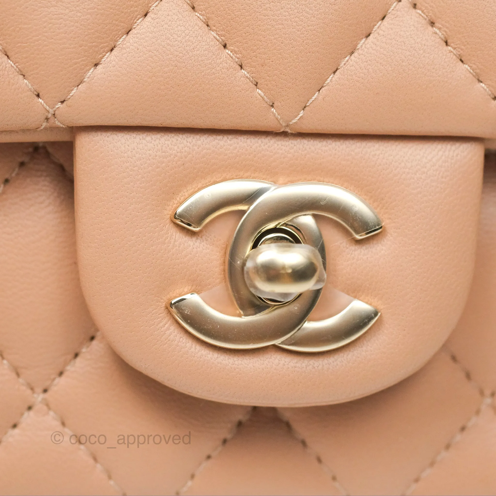 Chanel Mini Rectangular Quilted Beige Lambskin Gold Hardware
