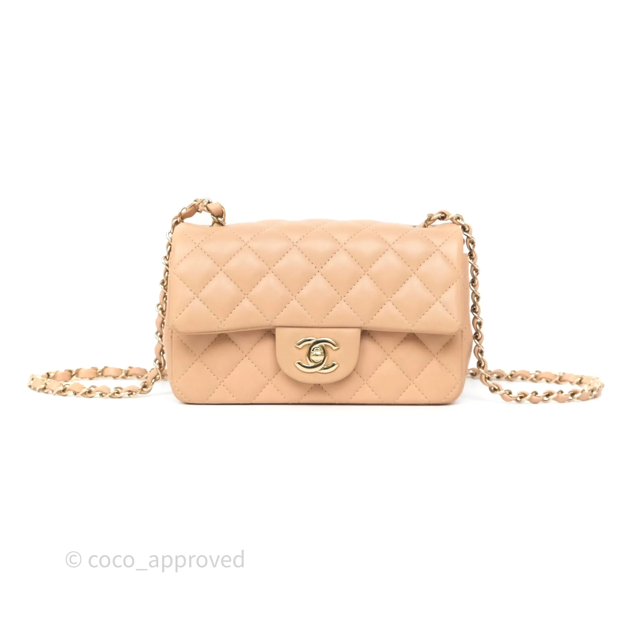 Chanel Mini Rectangular Quilted Beige Lambskin Gold Hardware