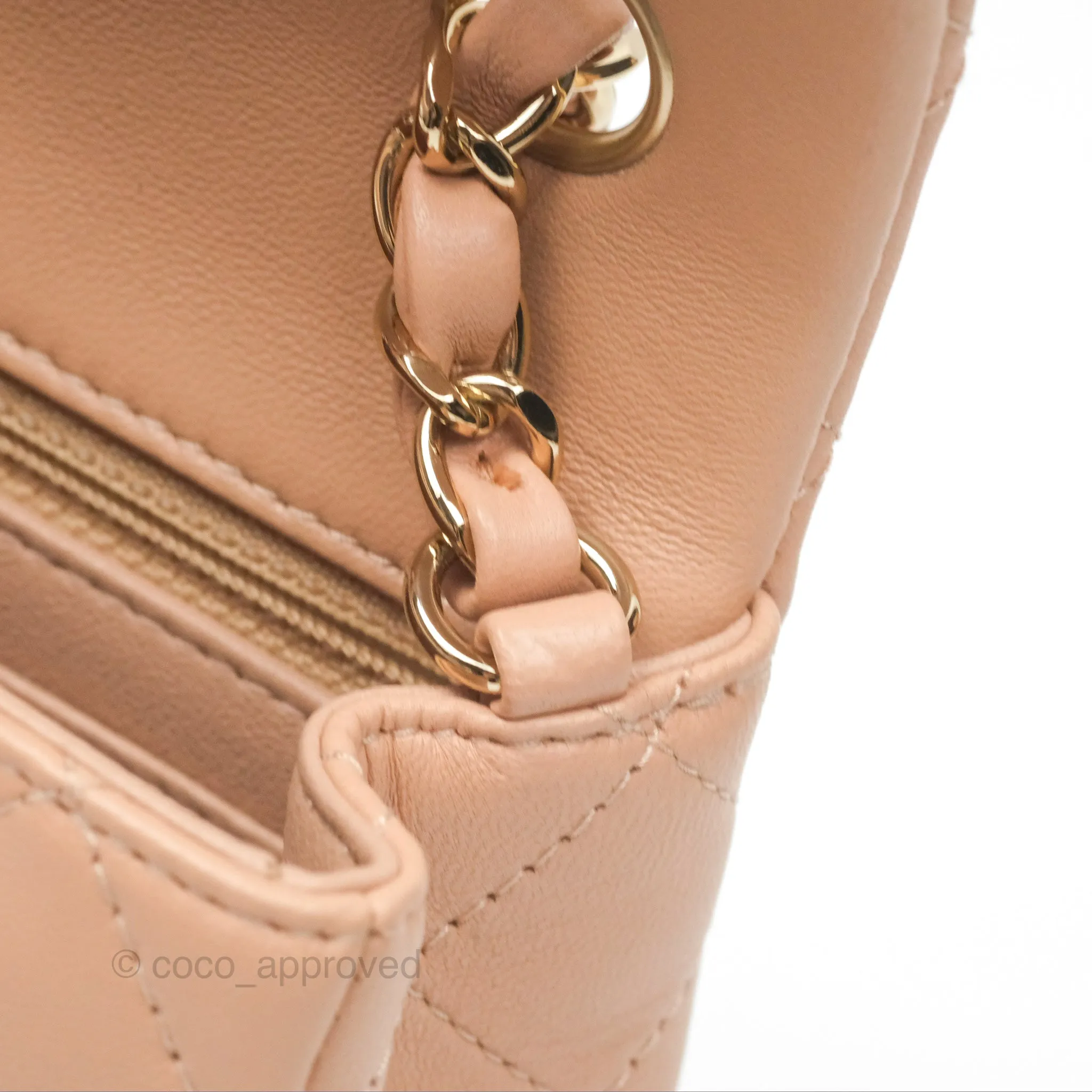 Chanel Mini Rectangular Quilted Beige Lambskin Gold Hardware