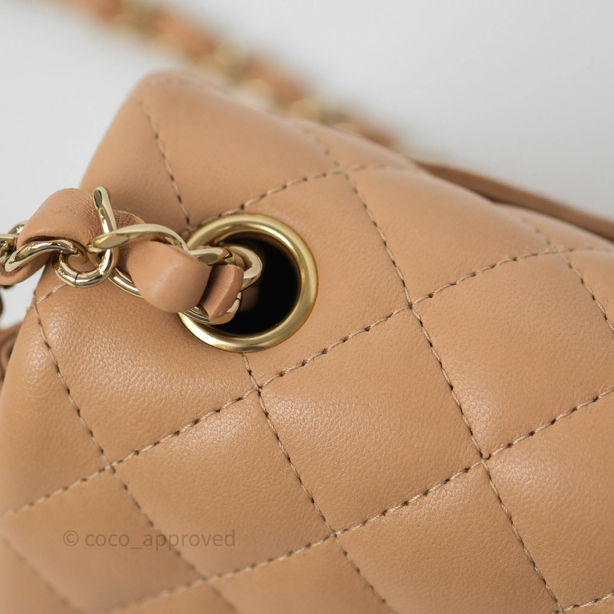 Chanel Mini Rectangular Quilted Beige Lambskin Gold Hardware
