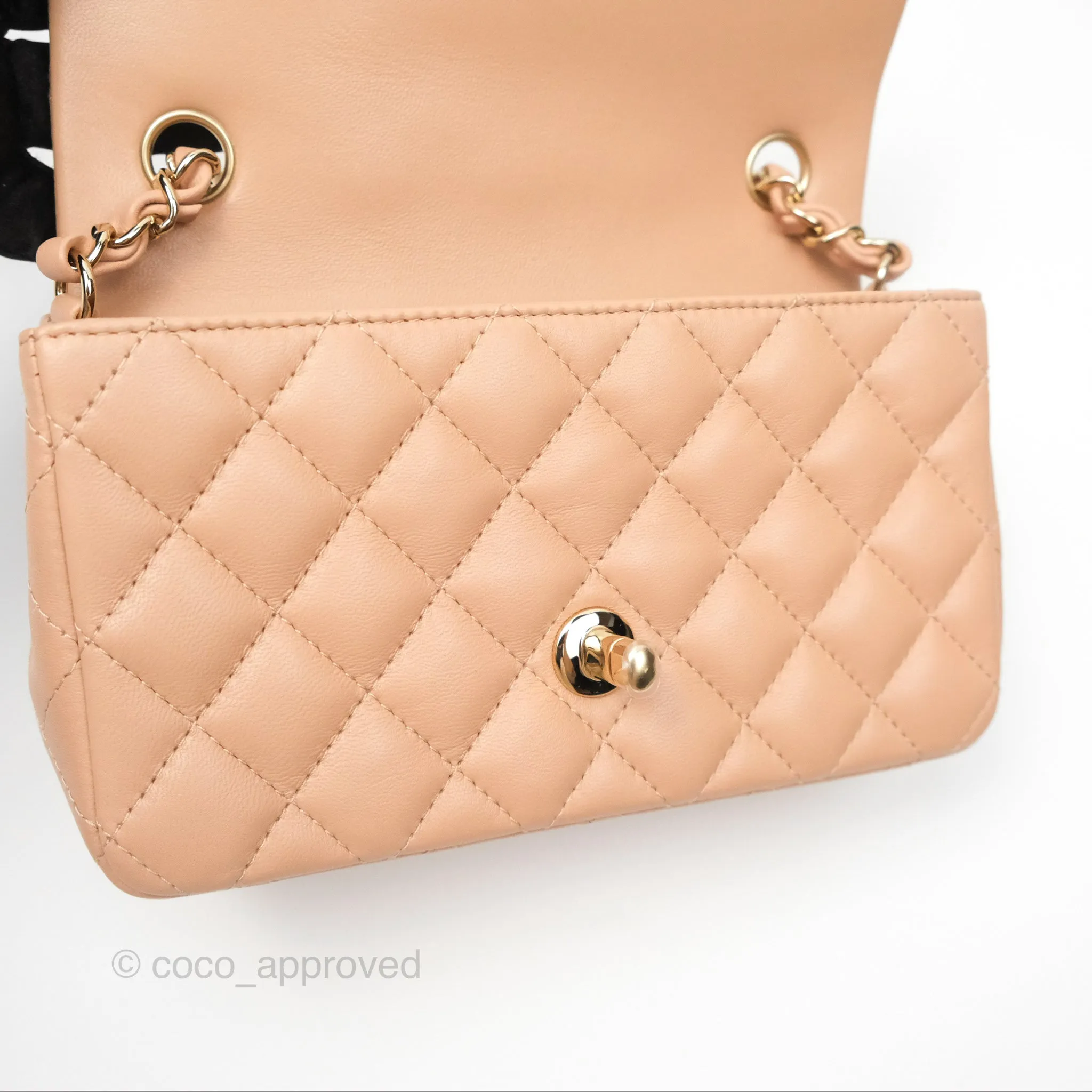Chanel Mini Rectangular Quilted Beige Lambskin Gold Hardware