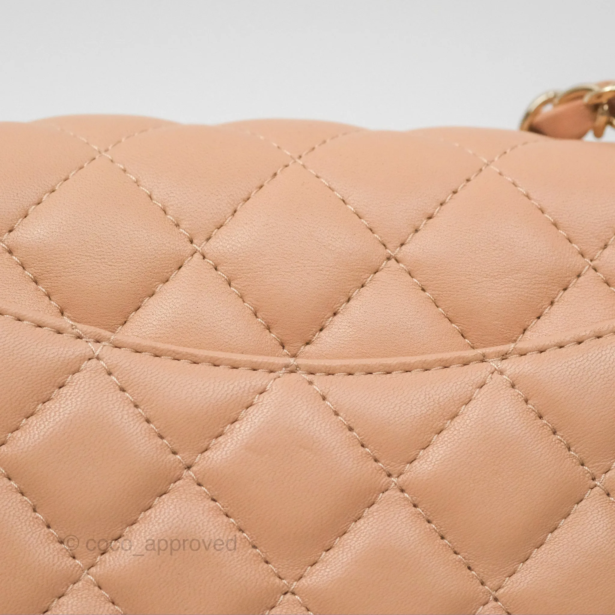 Chanel Mini Rectangular Quilted Beige Lambskin Gold Hardware