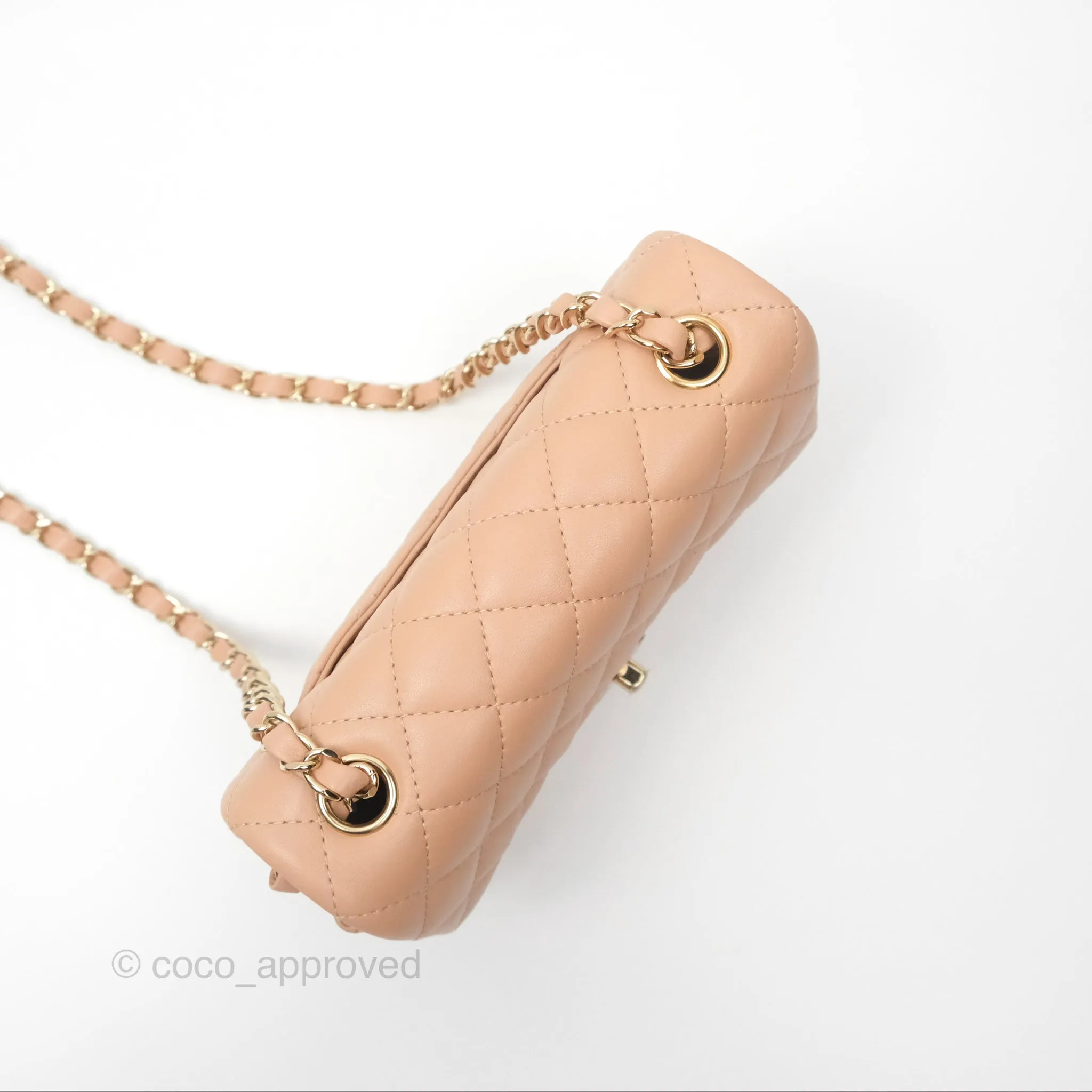Chanel Mini Rectangular Quilted Beige Lambskin Gold Hardware