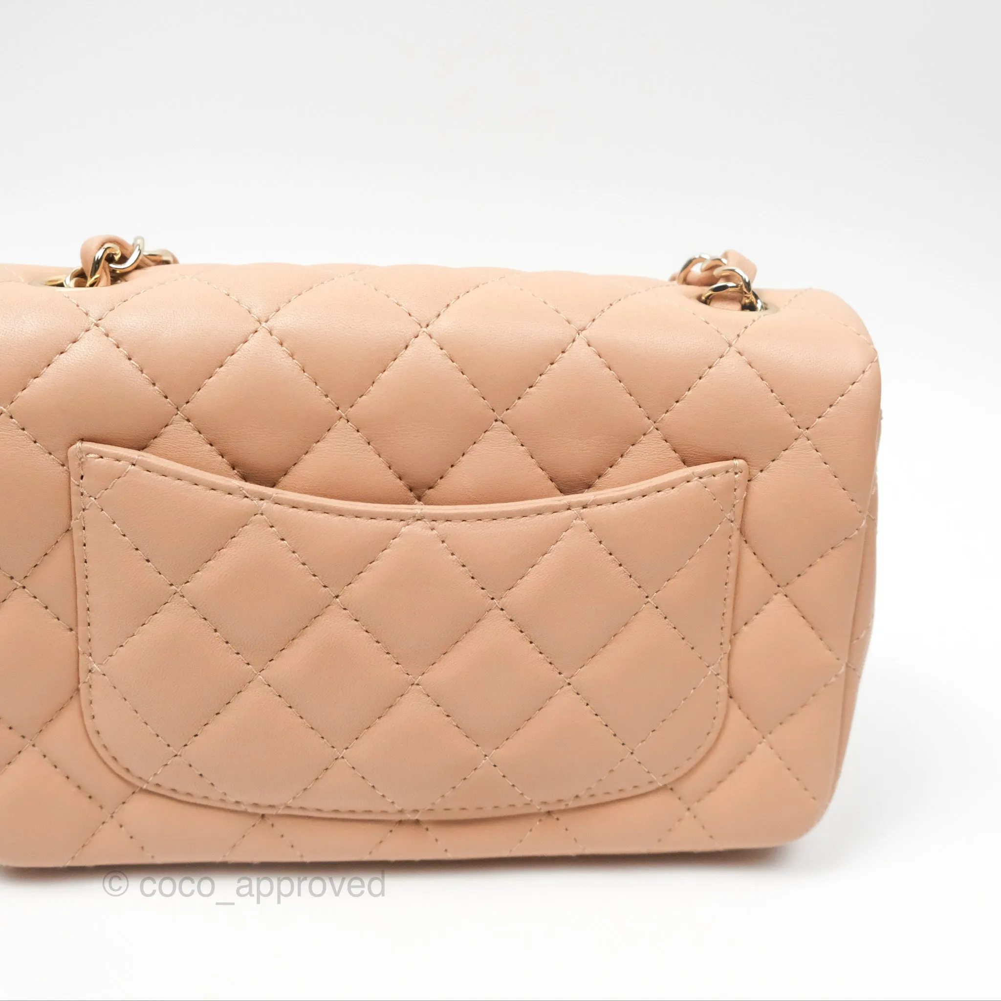 Chanel Mini Rectangular Quilted Beige Lambskin Gold Hardware